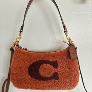 Coach Tan Shearling Shoulder Bag